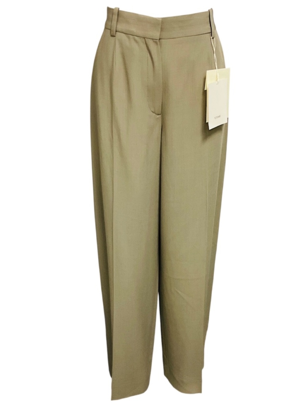 TOTEME TAUPE WOOL VISCOSE WIDE FLUID TROUSERS